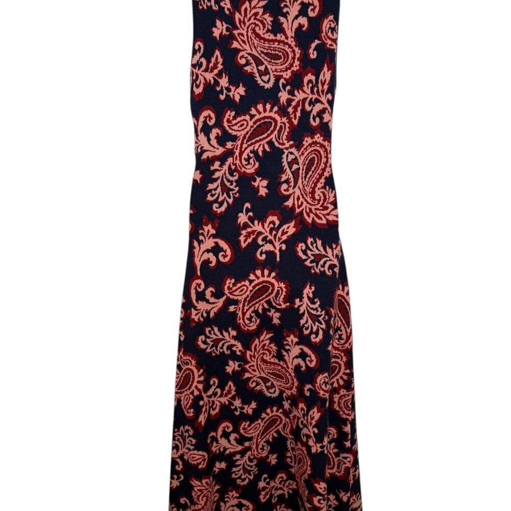 Yumi Kim Zelda Midi Dress XL Paisley Knit Sleeveless Navy Red Fall Winter - Picture 3 of 7